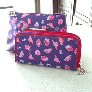 Red hat wallet and matching makeup bag.